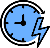 Clock with lightning bolt icon, representing Movegistics’ fast next-day deposits for quicker payments.