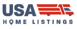 USA Home Listings logo with patriotic red, white, and blue design elements representing a real estate or moving-related service.